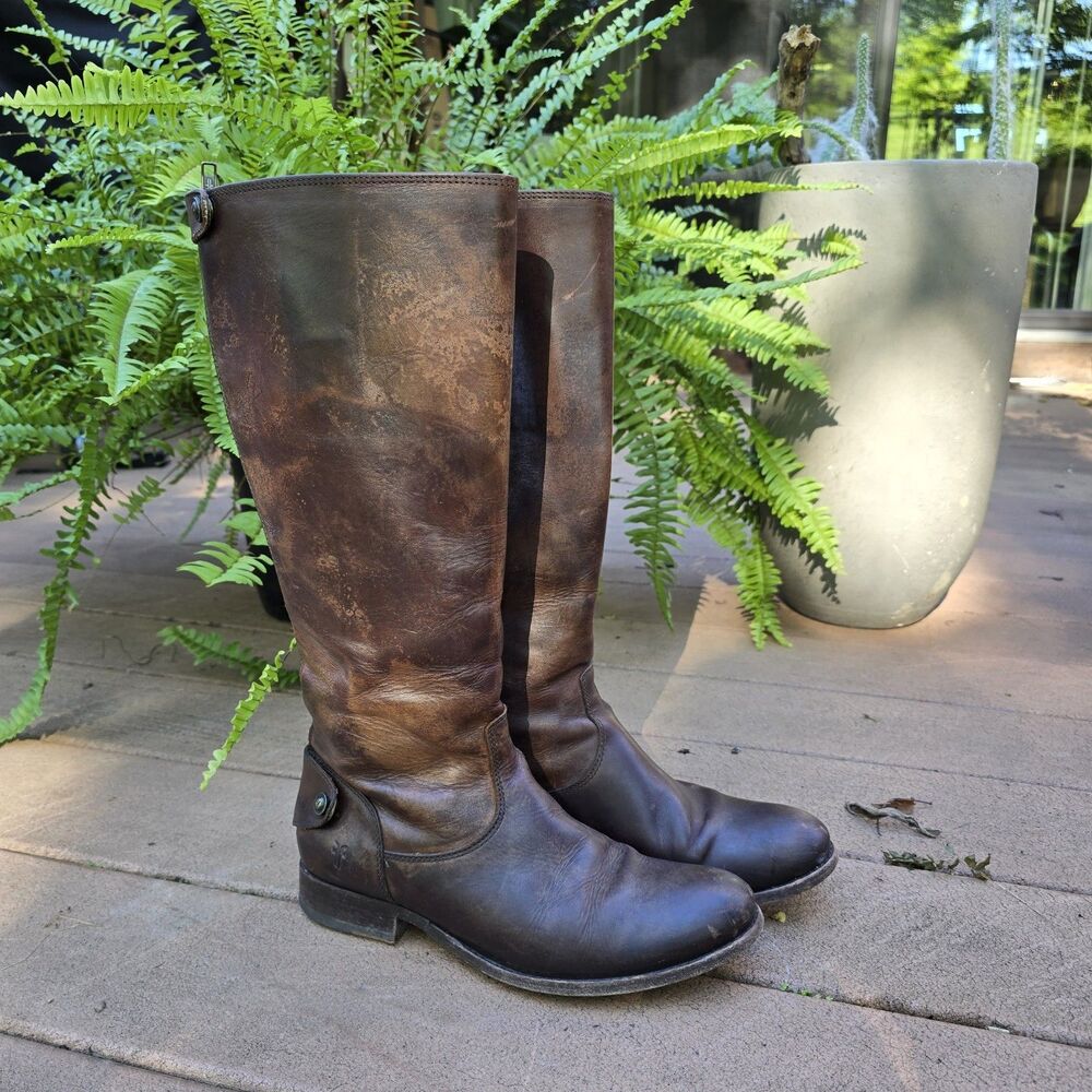 Frye Boots Women’s Size 8.5B Melissa Button Riding Brown Leather Back Zip